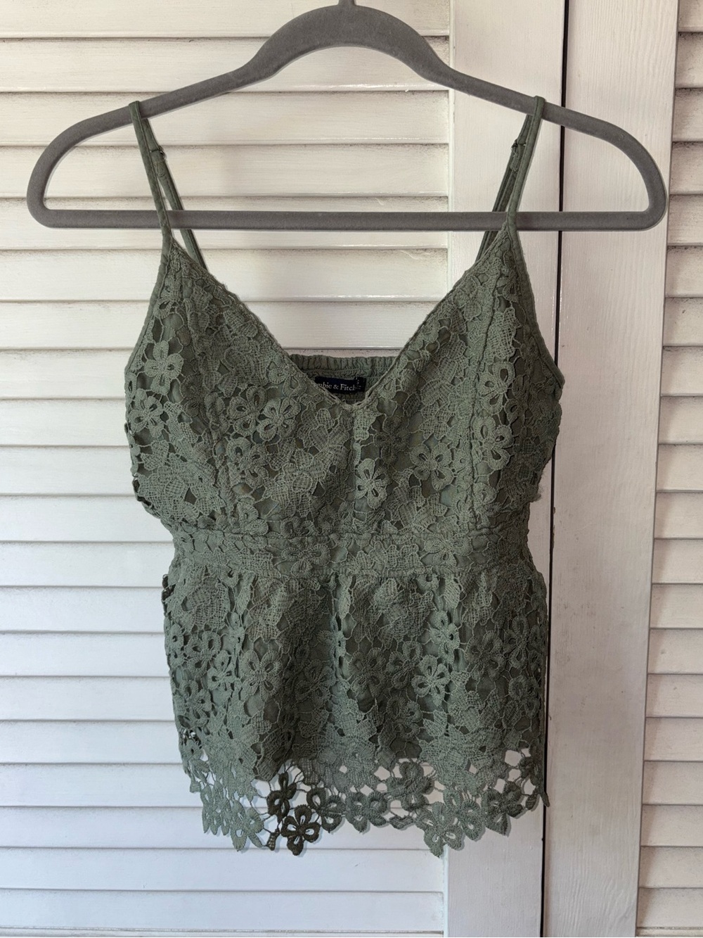Abercrombie Lace Babydoll Cami Small Olive Green Floral Crochet Tank Top - Picture 2 of 5